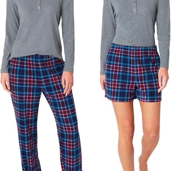 Womens 3 pc Waffle Fleece Sleep Set Long Sleeve Henley, Shorts & Pants Brand New - Picture 4 of 12